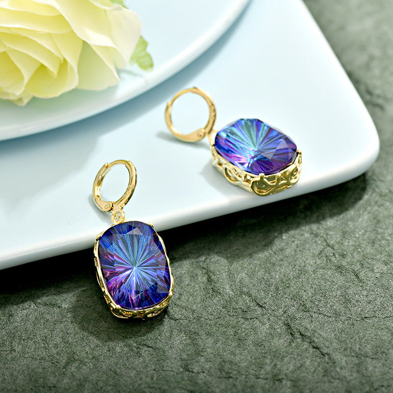Pendientes de cristal multicolores de zafiro cuadrado antiguo al por mayor