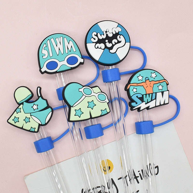 Wholesale Random 100pcs 10MM swimming dust plug straw hat creative DIY cup straw accessories
