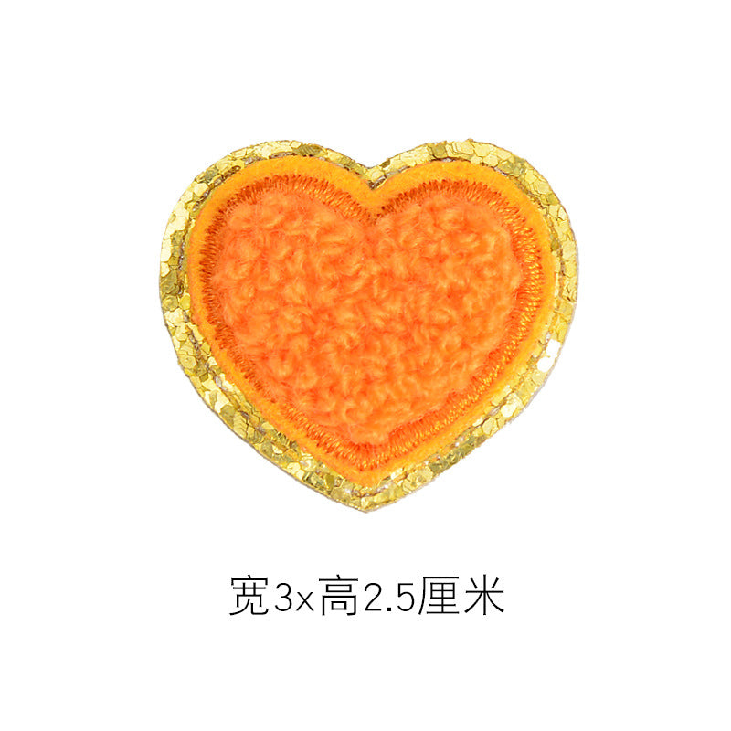 Wholesale Self Adhesive Towel Embroidery Patch Orange Heart With Gold Edge DIY Accessory For Hats Bags Shoes Decorative Accent