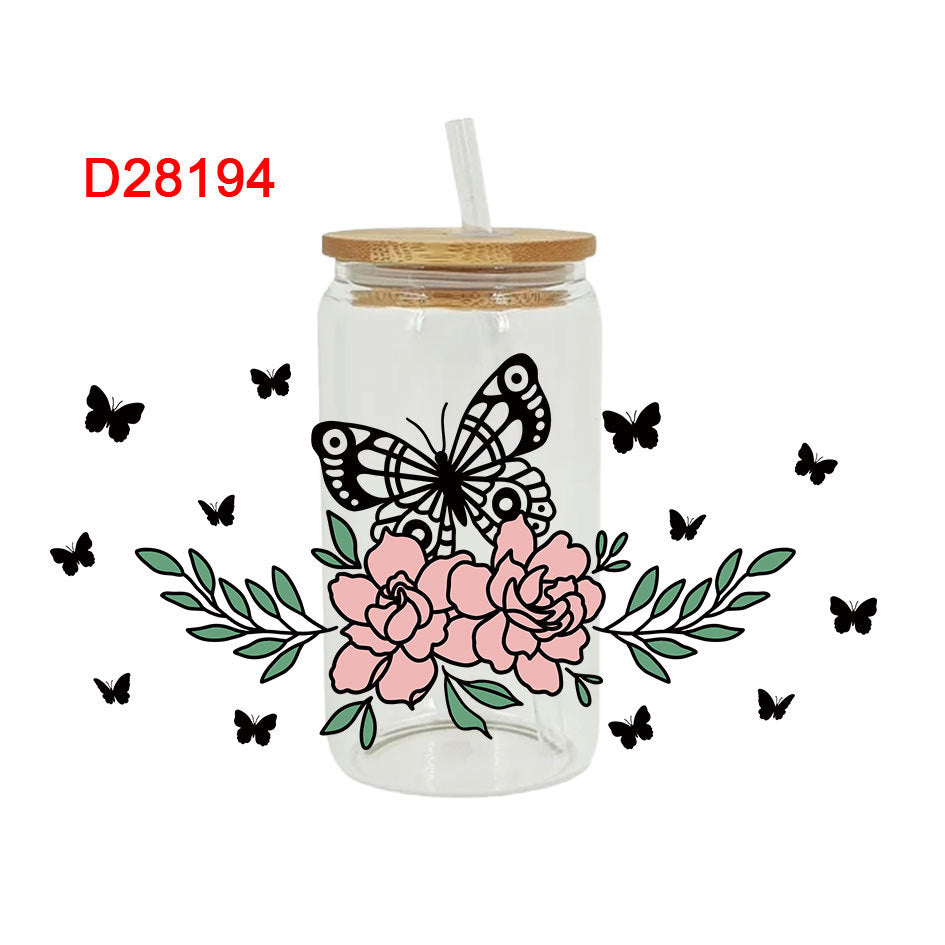 Wholesale Colorful Butterfly with Various Flowers 16oz Cup UV DTF Wraps