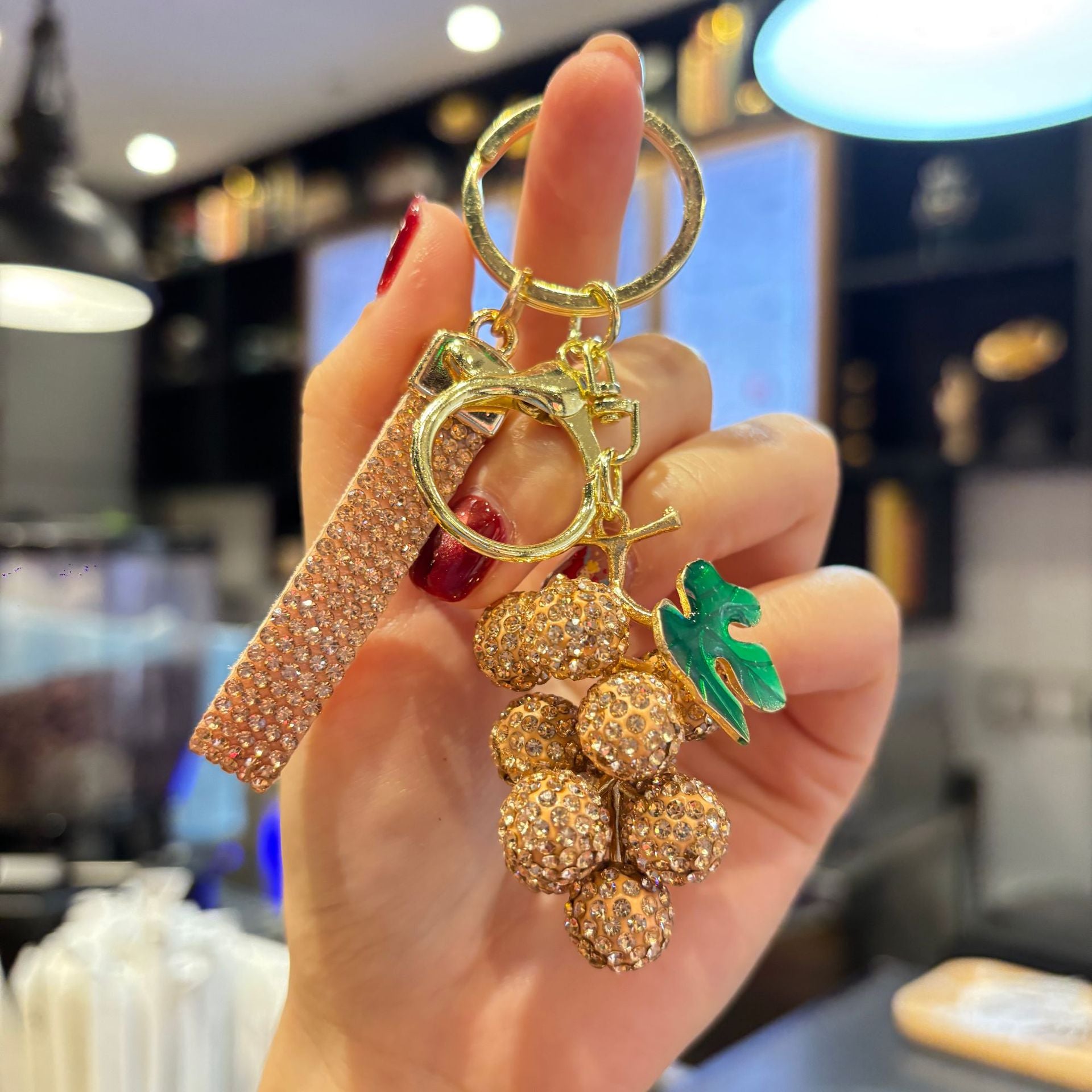 Wholesale Full diamond 3D grape cluster keychain
