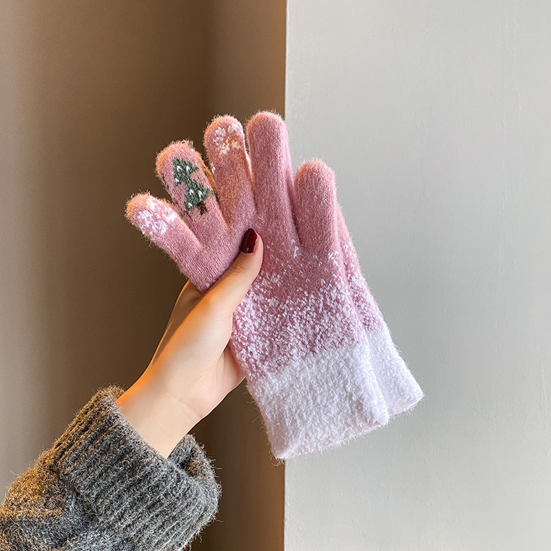 Wholesale Knitted gloves winter fleece-lined thickened cold-proof wool gloves