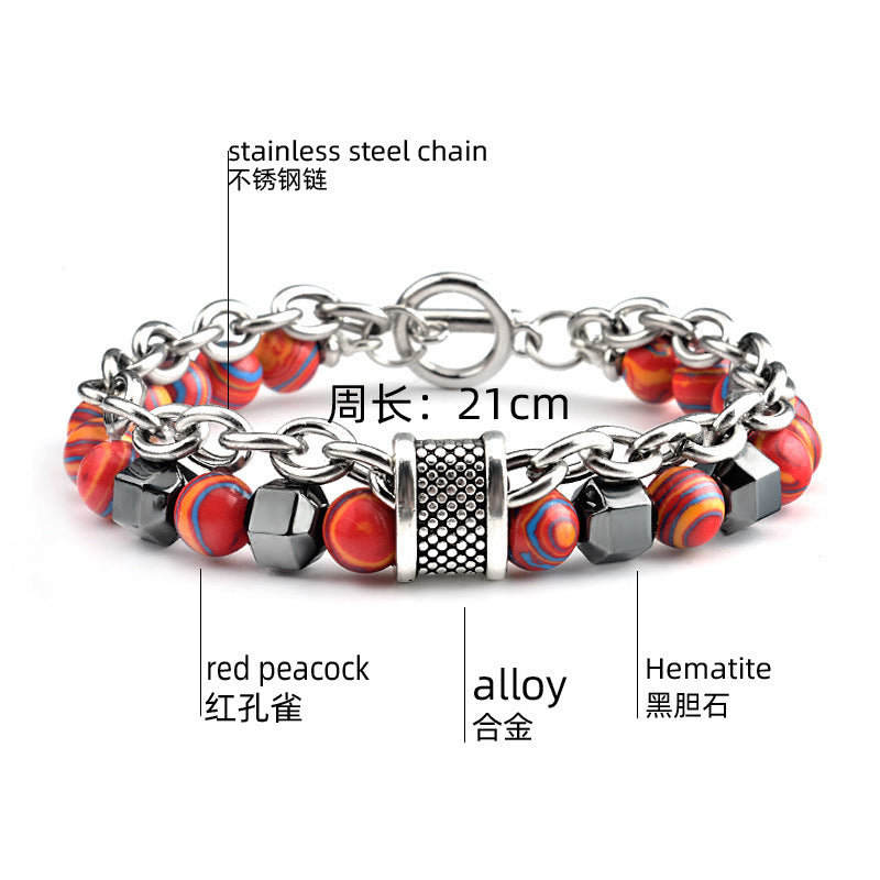 Wholesale Men's Malachite Metal Beaded Bracelet