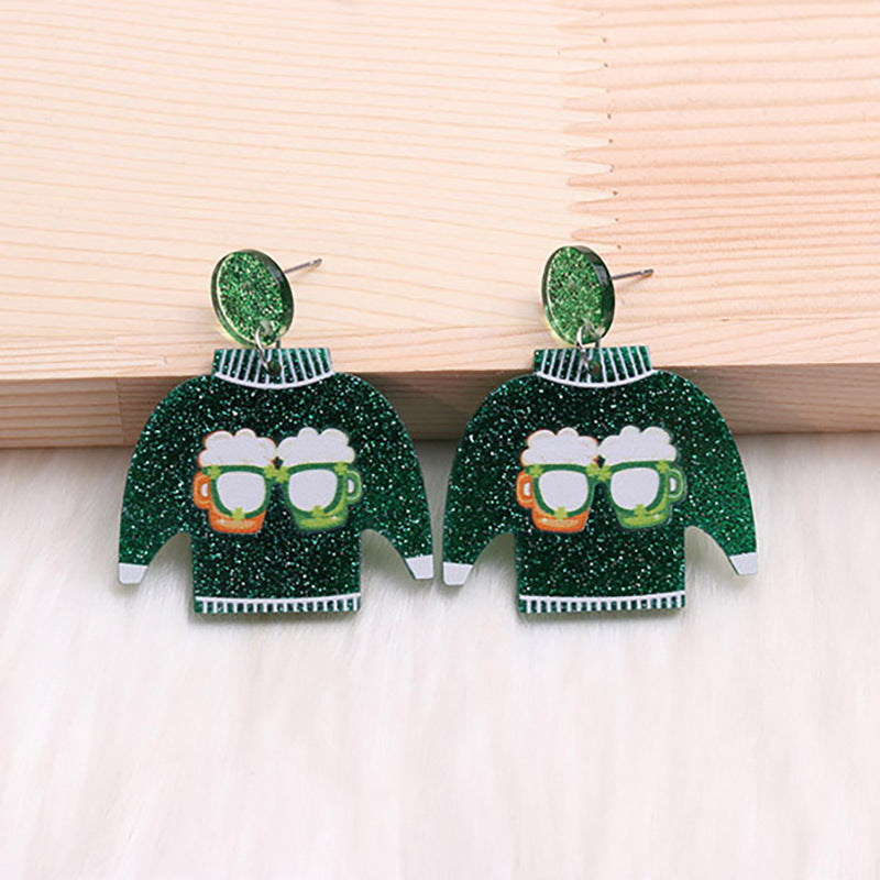 Wholesale St. Patrick's Sweater Dwarf Acrylic Earrings