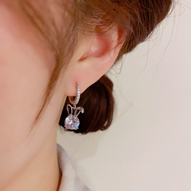 Wholesale Women's Summer Personality Exquisite Super Flash Zircon Rabbit Ear Buckle Earrings
