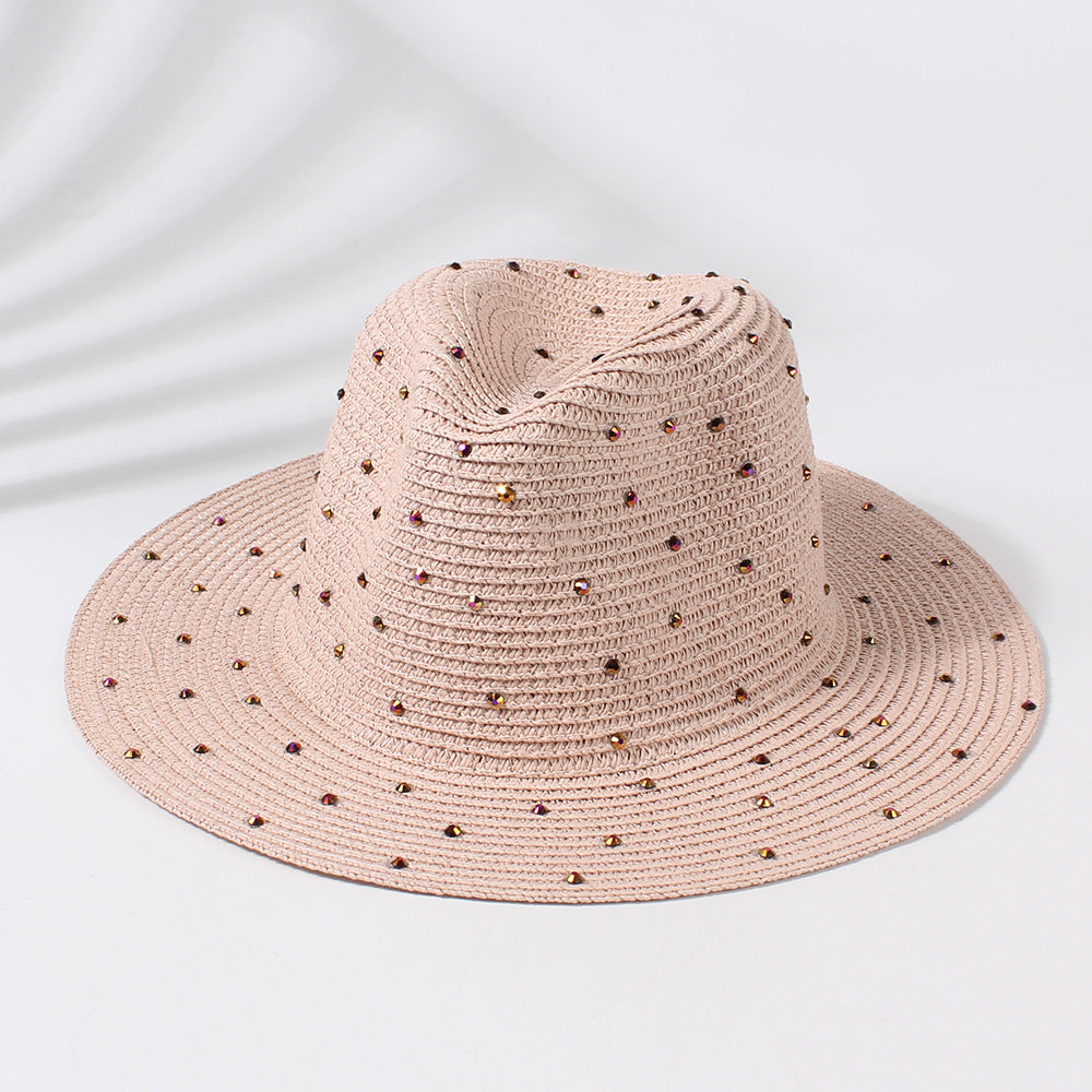 Wholesale Pink Rhinestone Flat Straw Hat