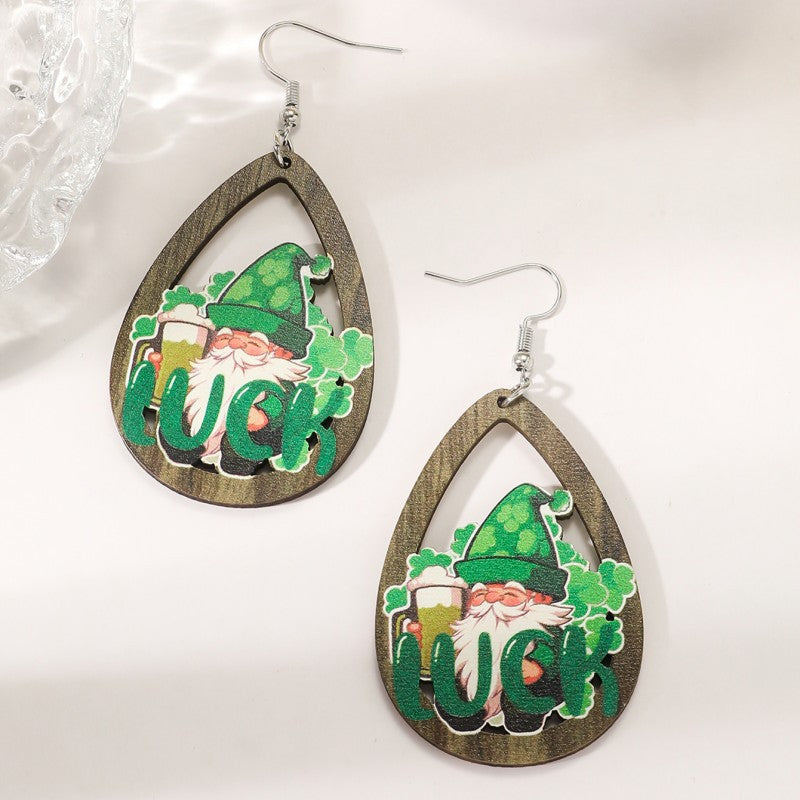 Wholesale St. Patrick's Day Heart Green Lucky Clover Earrings