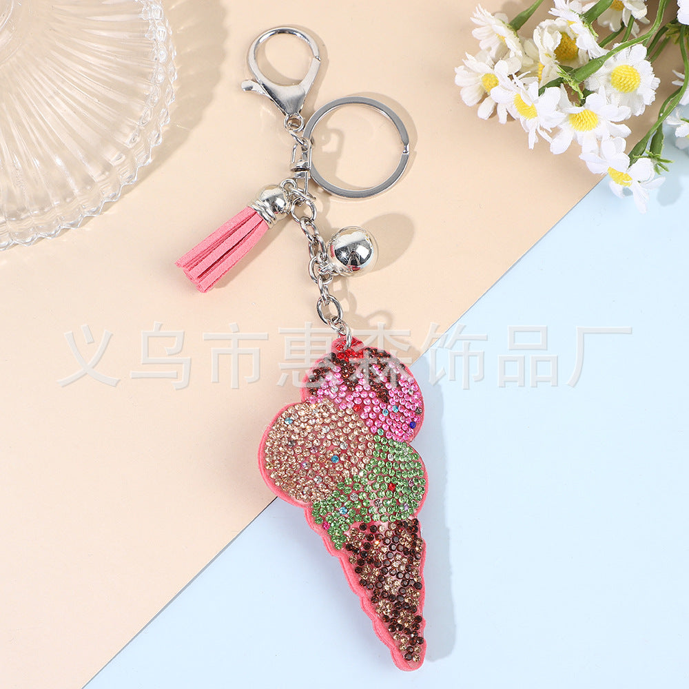 Wholesale 4pcs    Colorful diamond studded ice cream Rhinestone Keychain