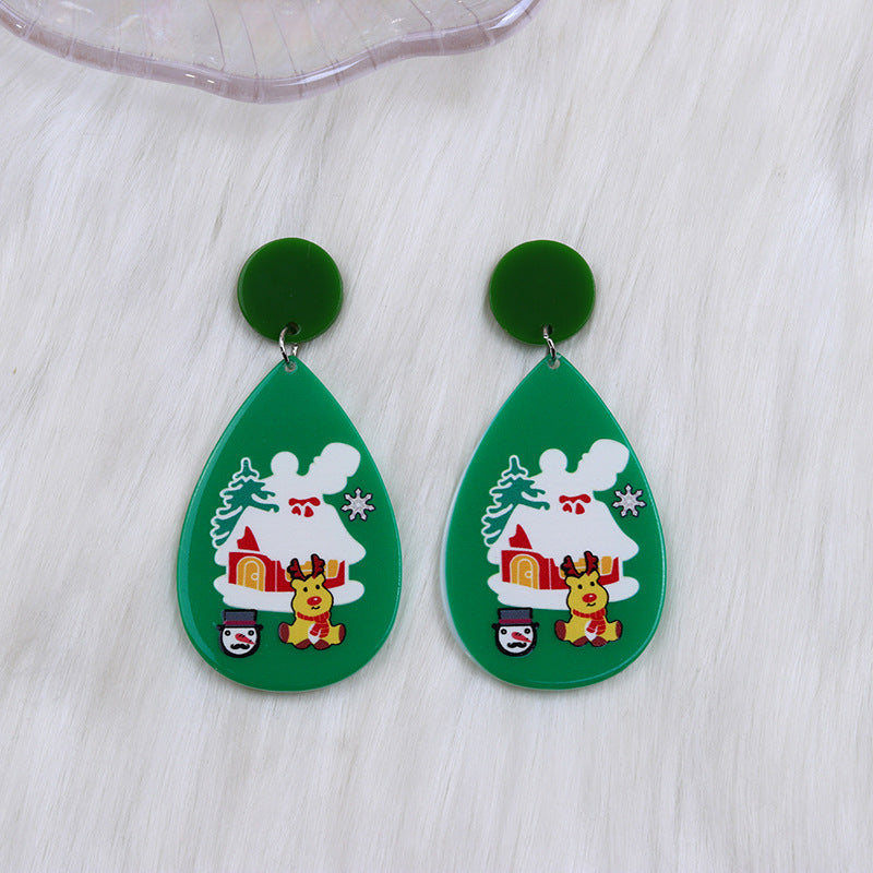 Wholesale Christmas Tree Santa Claus Tear Drop Shape Acrylic Earrings