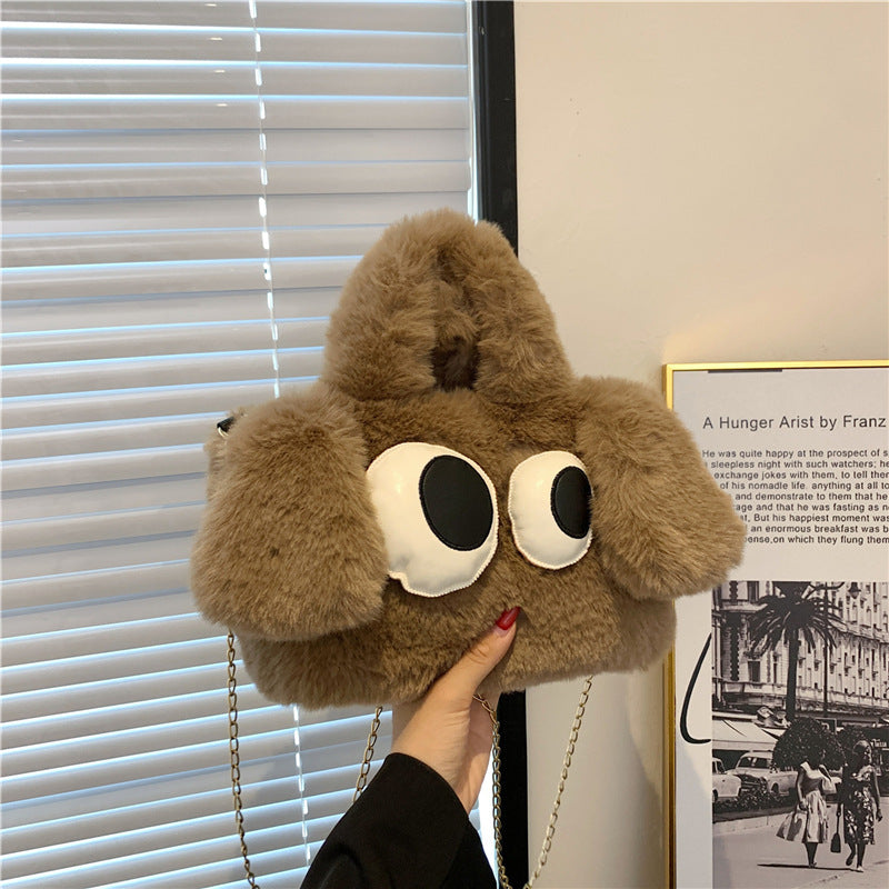 Wholesale 2023 Autumn and Winter New Plush Big Eyes Puppy Handbag Messenger Bag