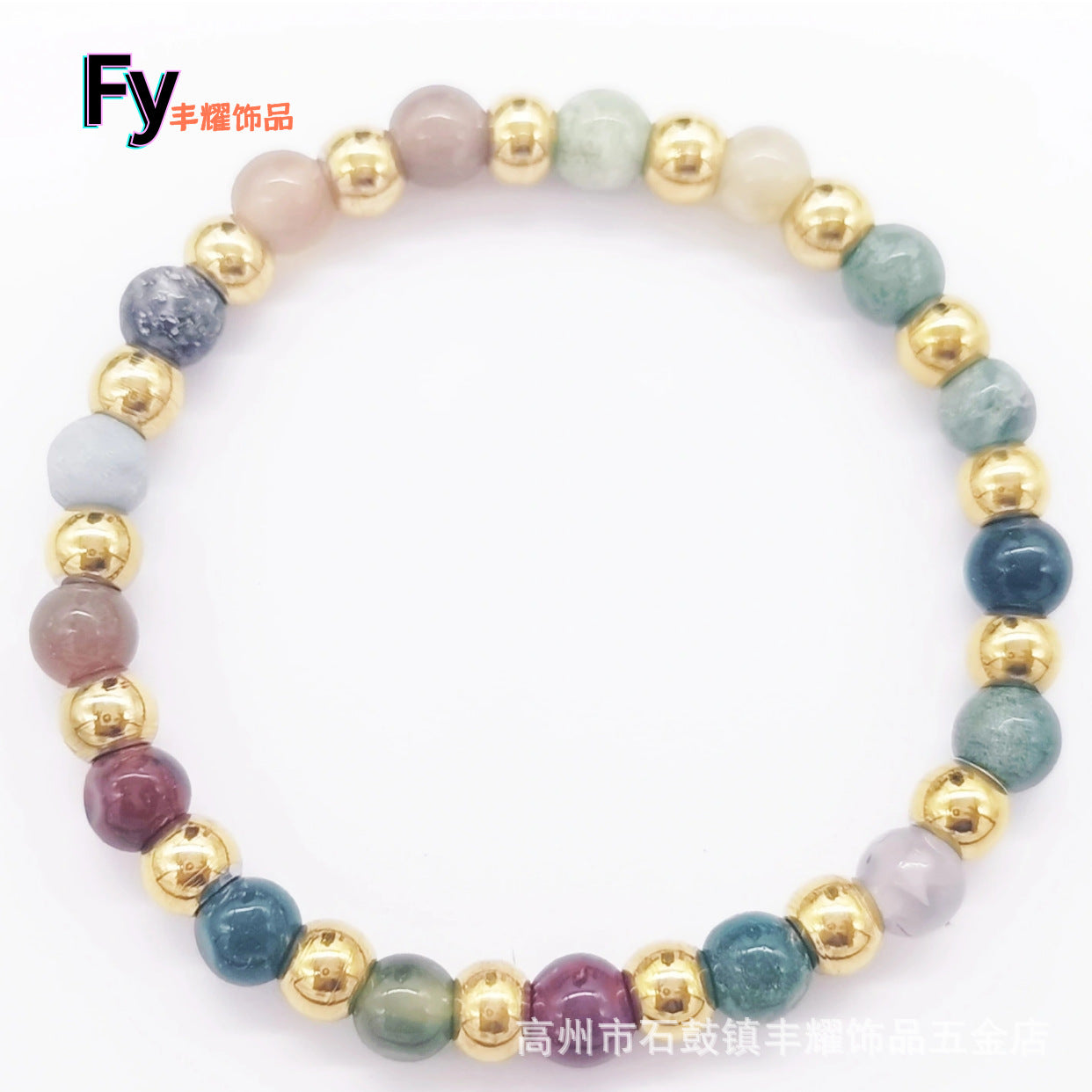 Wholesale 6mm stainless steel beaded glass stone round beads diy elastic rope bracelet