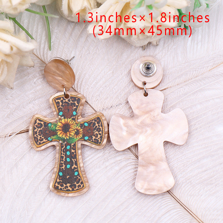 Wholesale Fashion Cross Sunflower Western Acrylic Earrings