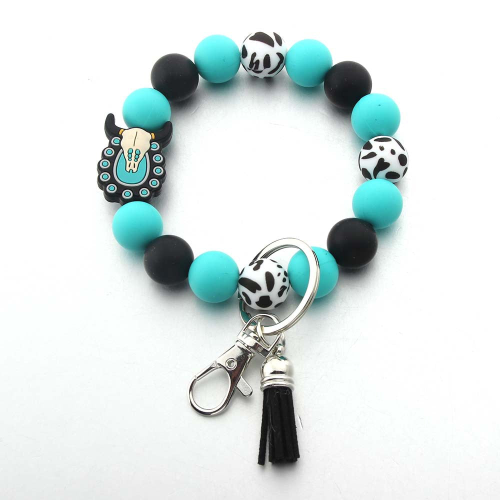 Wholesale Cartoon Animal Western Cowboy Silicone Tassel Bracelet Keychain