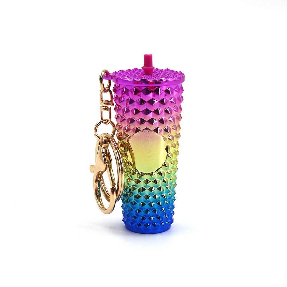 Wholesale Diamond Durian Cup Keychain American Colorful Gradient Durian Cup Pendant Straw Diamond Cup Hanging Ornament
