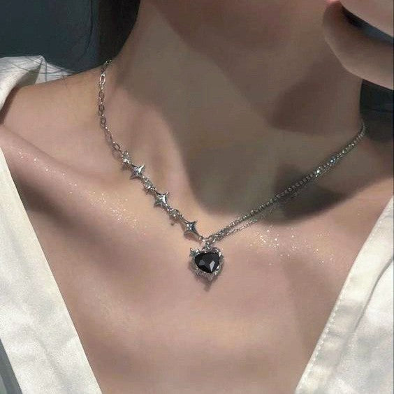 Wholesale Pink rhinestone heart necklace clavicle chain