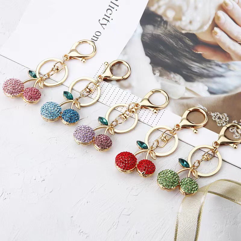 Wholesale Creative alloy rhinestone fruit Cherry keychain female cute fashion exquisite bag key chain car pendant