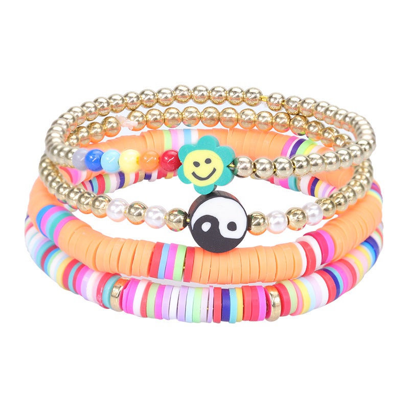 Wholesale Colorful Soft Pottery Smile Heart Pearl Bracelet Set