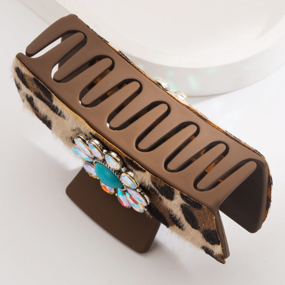 Wholesale Ancient Silver Alloy Turquoise Hair Clip Retro Leopard Print Sequined Leather Hair Clips