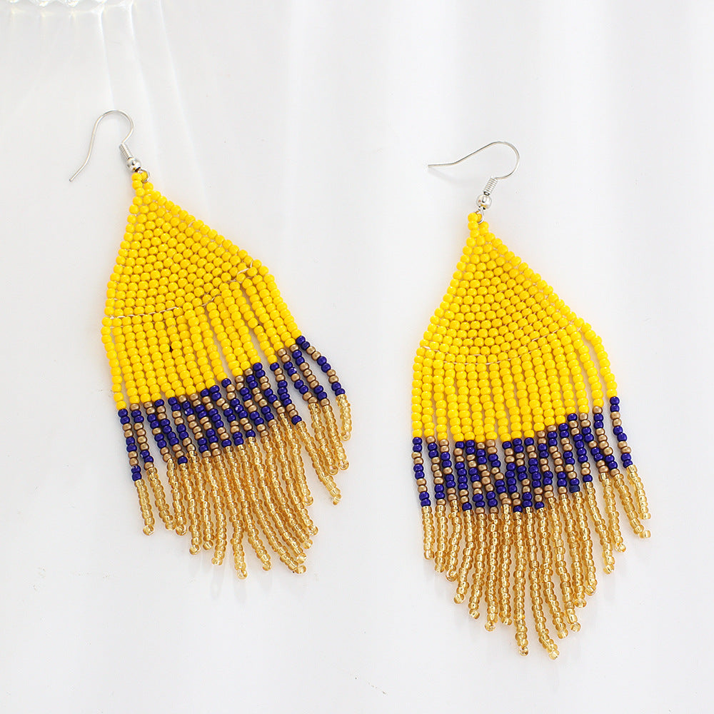 Wholesale Bohemian Handmade Rice Beads Colorful Ethnic Style Tassel Earrings