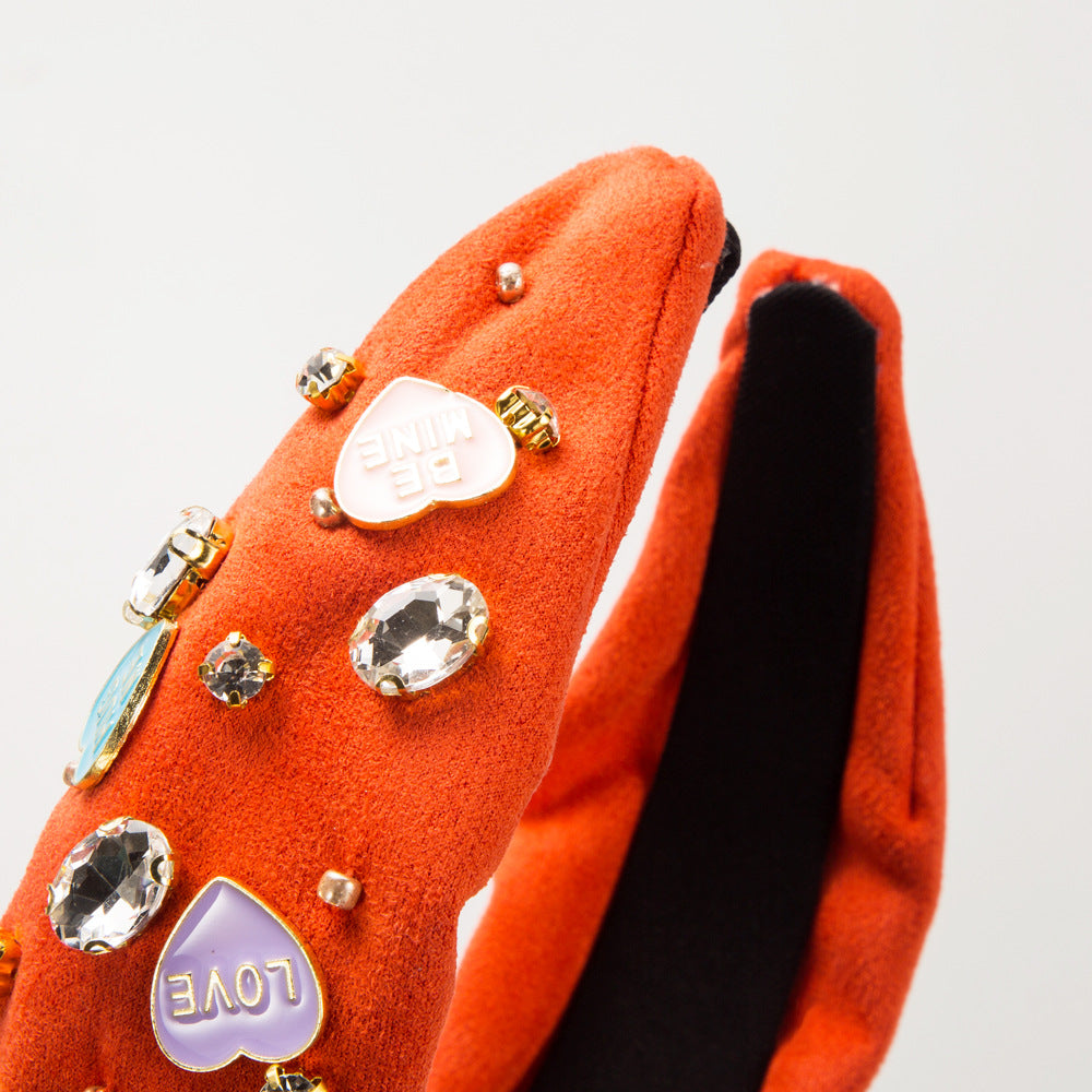 Wholesale Diamond Inlaid Love Fabric Valentine's Day Hair Bands