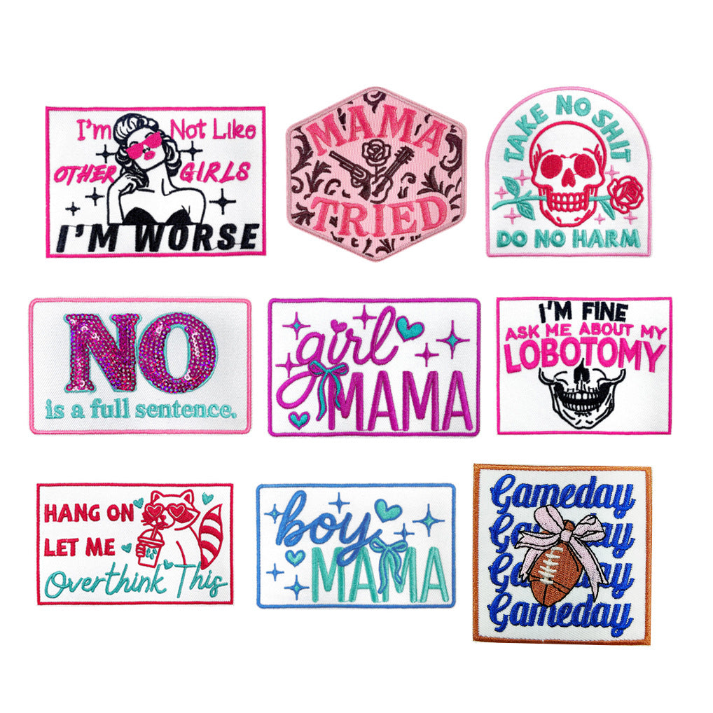 Wholesale 9 Styles Pink Letter Plaid DIY Iron On Embroidered Patches For Shoes Hats Trendy Casual Accessory