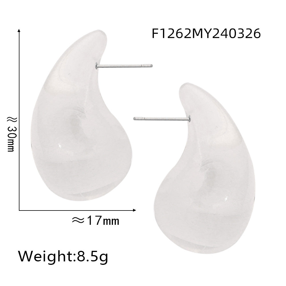Wholesale Colorful Water Drop Resin Titanium Steel Earrings