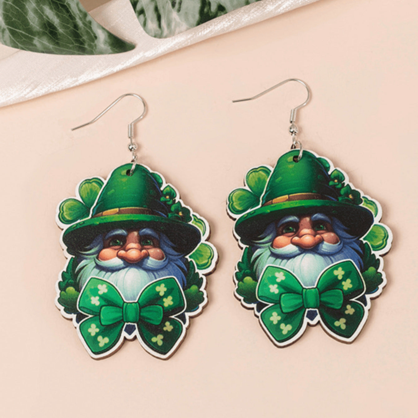 Wholesale St. Patry Festival Theme Dwarf Wooden Green Series Holiday Earrings