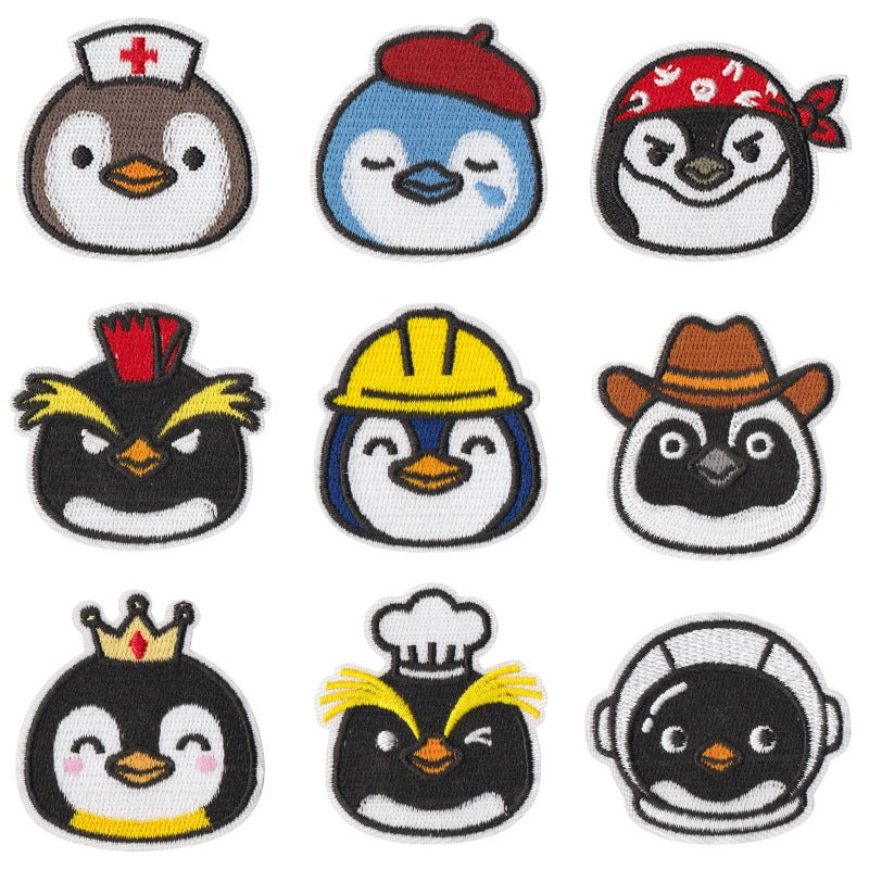 Wholesale Quirky Occupation Penguin Embroidered Patch Set Of 9 Funny Design Iron On Badges For Coats And Clothing Fashion Accessory