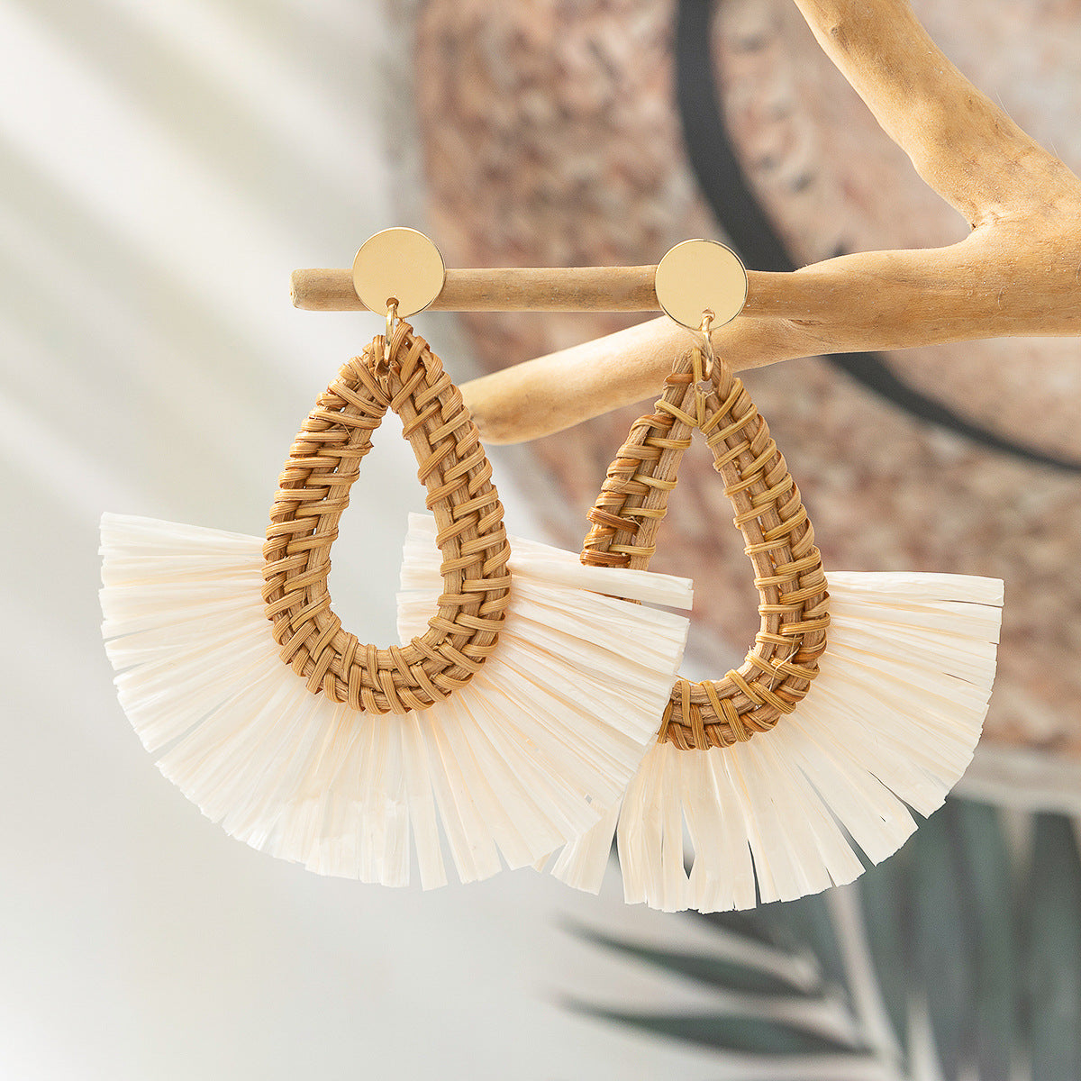 Wholesale Tassel Braided Raffia Earrings
