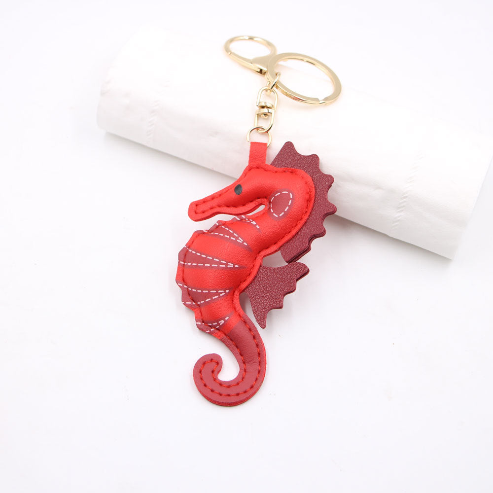 Wholesale Trendy Yellow Cartoon Seahorse PU Leather Keychain Bag Charm Car Key Accessory