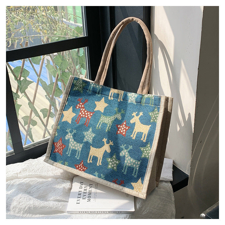 Wholesale Polyester cute cotton and linen portable large capacity commuter lunch bag tote bag canvas bag