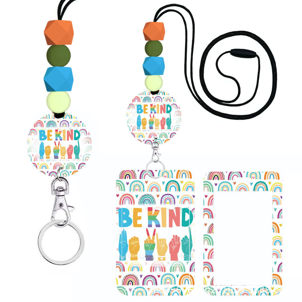 Wholesale Hand Painted Rainbow Printed Acrylic Beaded Badge Scroll Card Holder Keychain