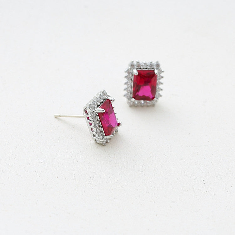 Wholesale Shallow Sea Blue Rectangular S925 Sterling Silver Stud Earrings