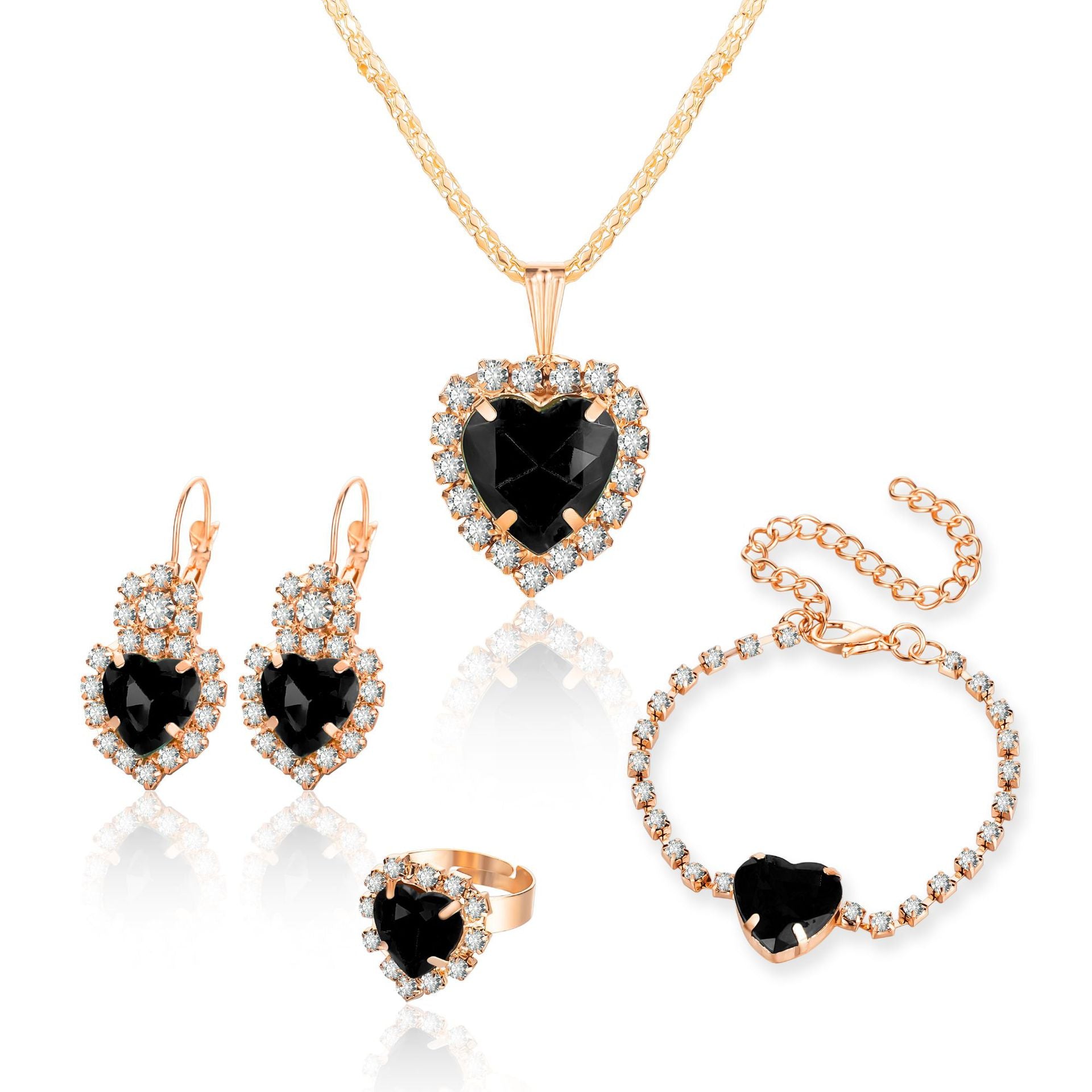 Wholesale Alloy Water Drop Full Diamond Necklace,  Earrings,  and Ring Set