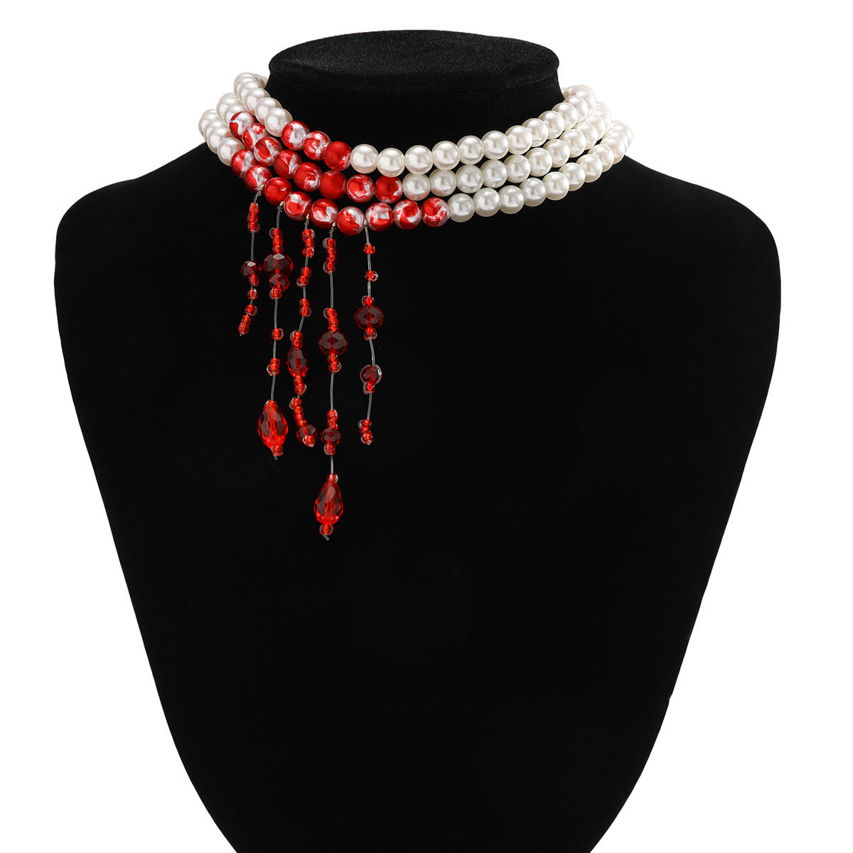 Wholesale Retro Gothic style bleeding tassel multi-layer imitation pearl necklace