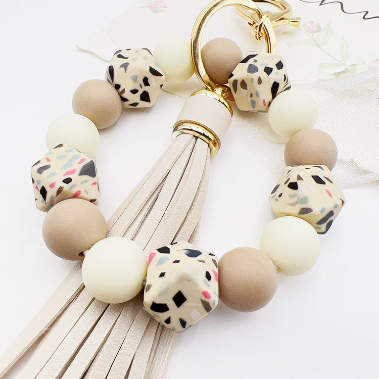 Wholesale Silicone octagonal rubber paint round bead keychain