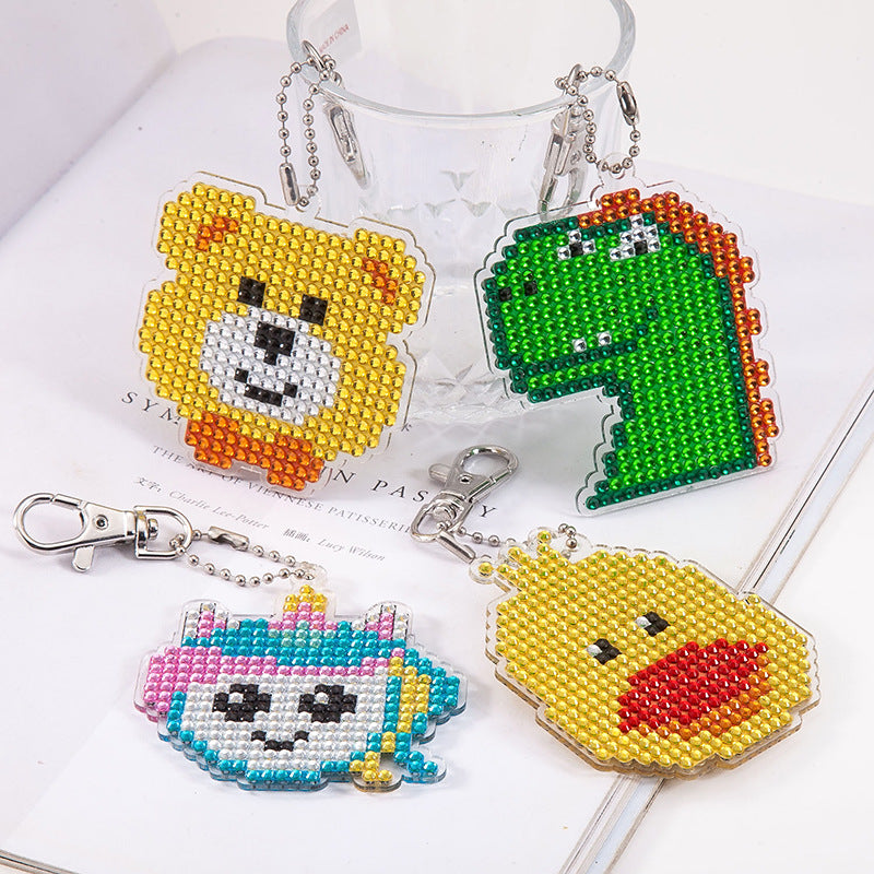 Wholesale Set of 4 DIY Acrylic Sticker Diamond Painting Rainbow Car Key Chain