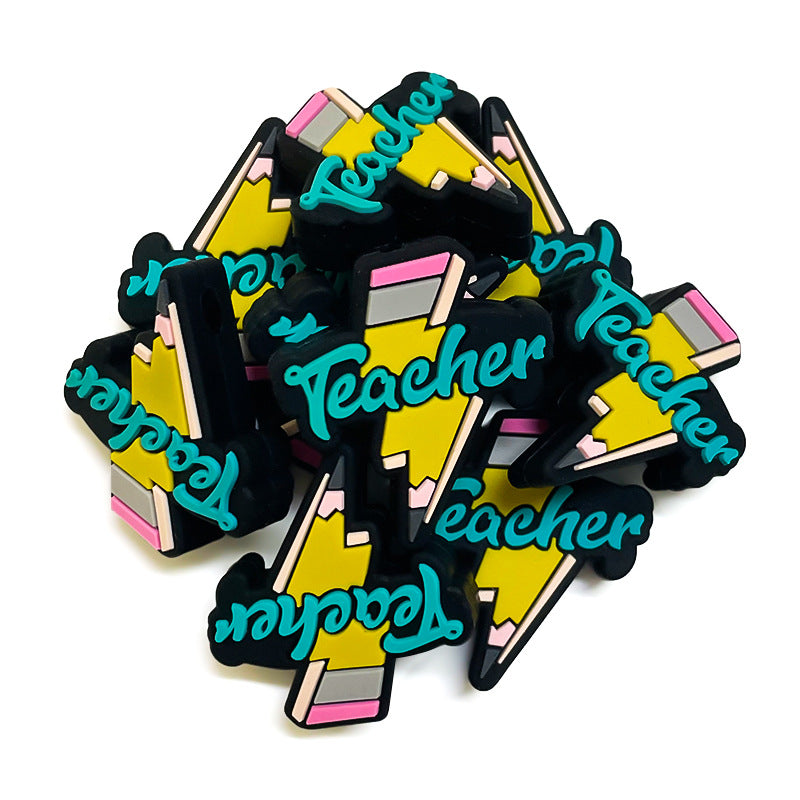 Wholesale 10pcs/pack Silicone Beads Cartoon Beaded Keychain Accessories Brooch