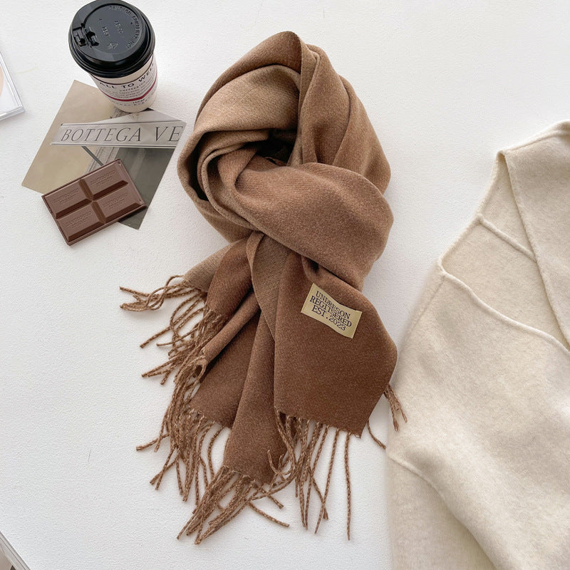 Wholesale Double-sided Solid Color Scarf for Women Autumn and Winter Thickened Imitation Cashmere Tassel Shawl