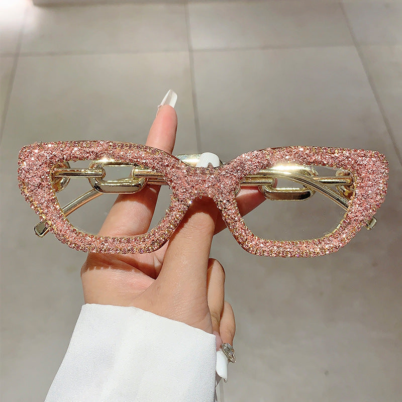 Wholesale Fashion small frame diamond-studded plain glasses