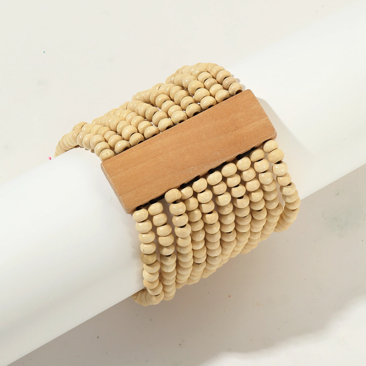 Wholesale Popular Bohemian Colorful Wooden Beads Beaded Elastic Wide Bracelet