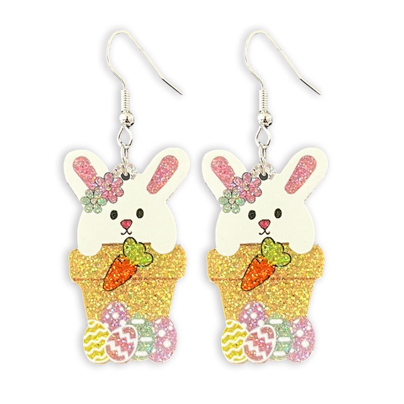 Wholesale Cute Easter rabbit Egg Pink Bow Acrylic Earrings