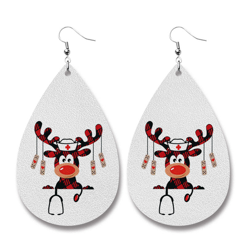 Wholesale 2 pairs/pack Christmas Elements Doctor Nurse Snowman Pencil Teacher Gift PU Leather Print Earrings