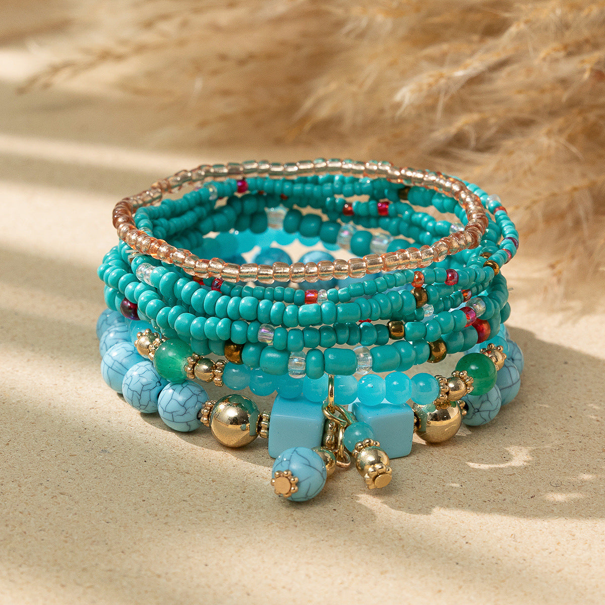 Wholesale Bohemian Contrast Color Stacked Beaded Bracelet Set
