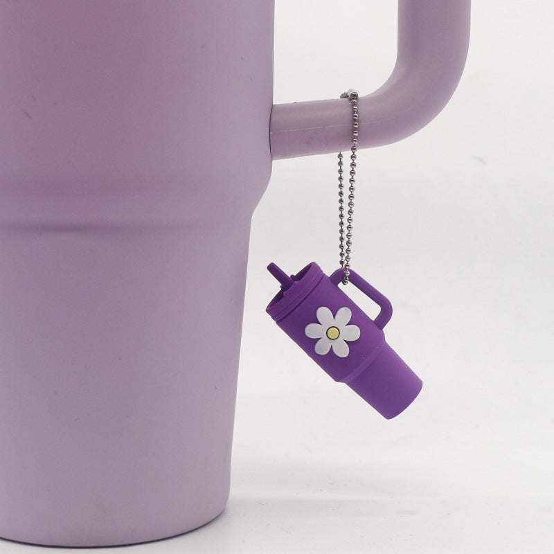 Wholesale Soft Rubber Keychain Flower Milk Tea Cup Small Pendant Cup Accessories