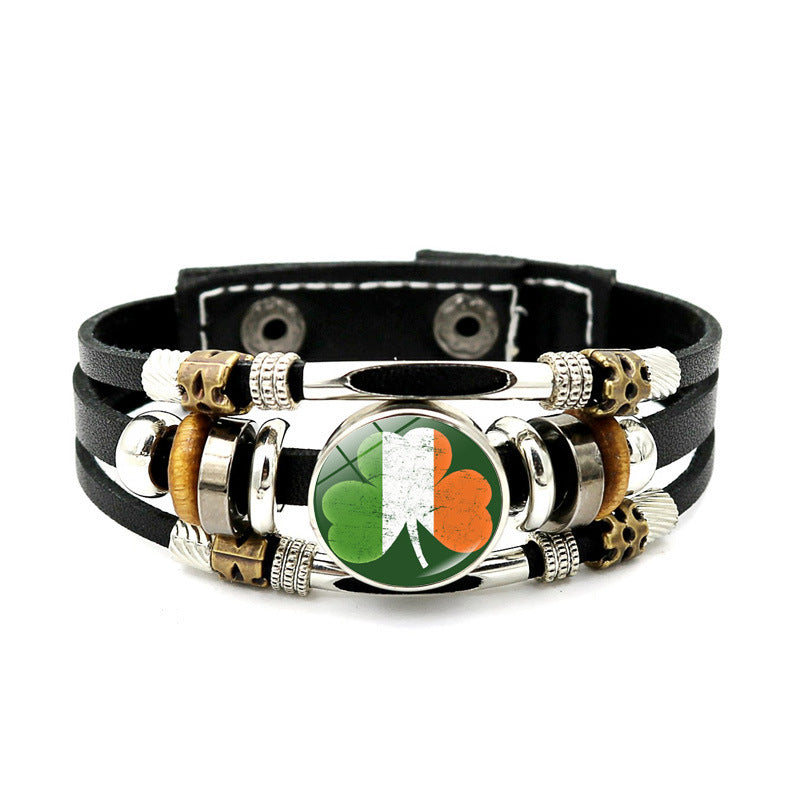 Wholesale Irish Flag Shamrock Alloy Bracelet