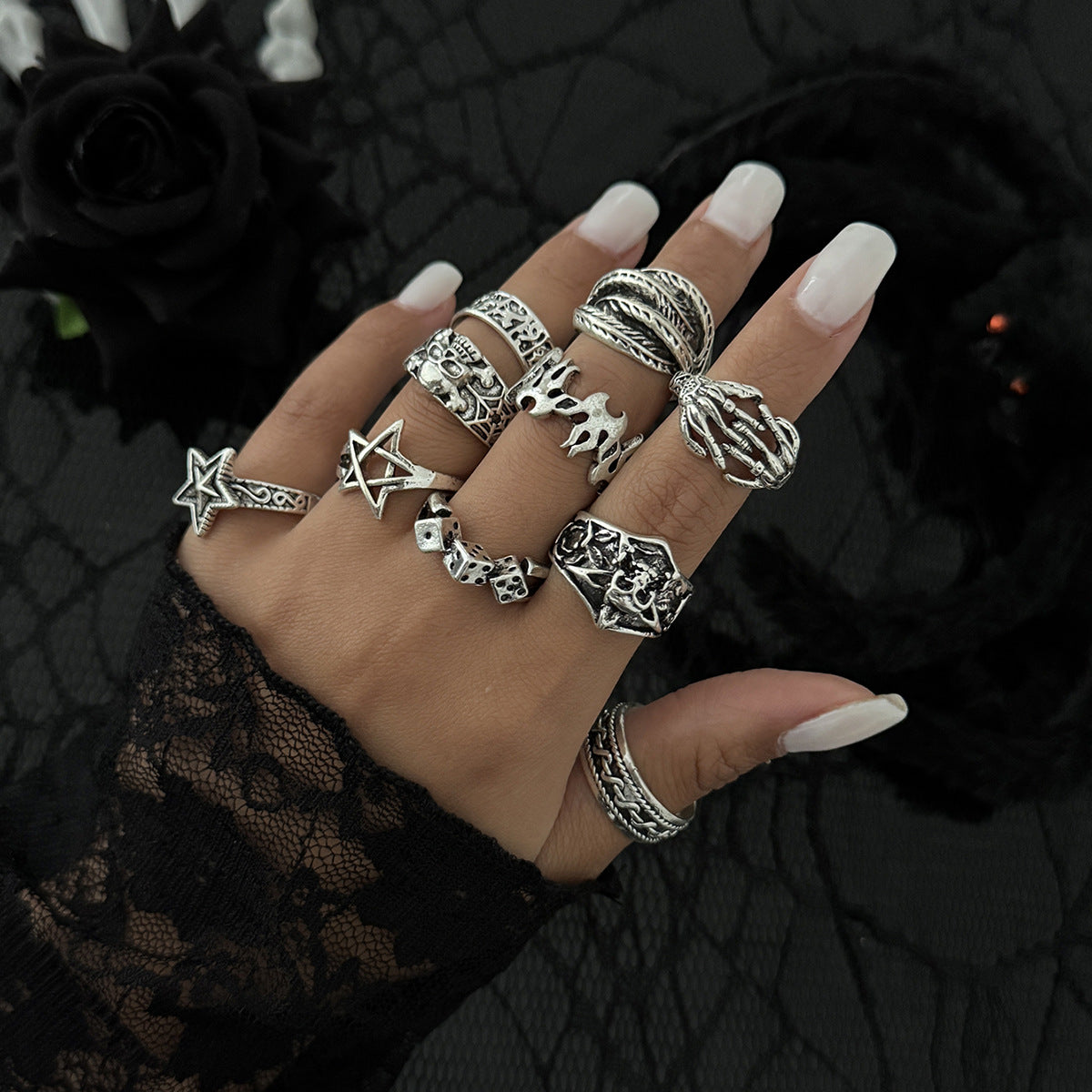 Wholesale  Carved Dark Ghost Snake Ring Set