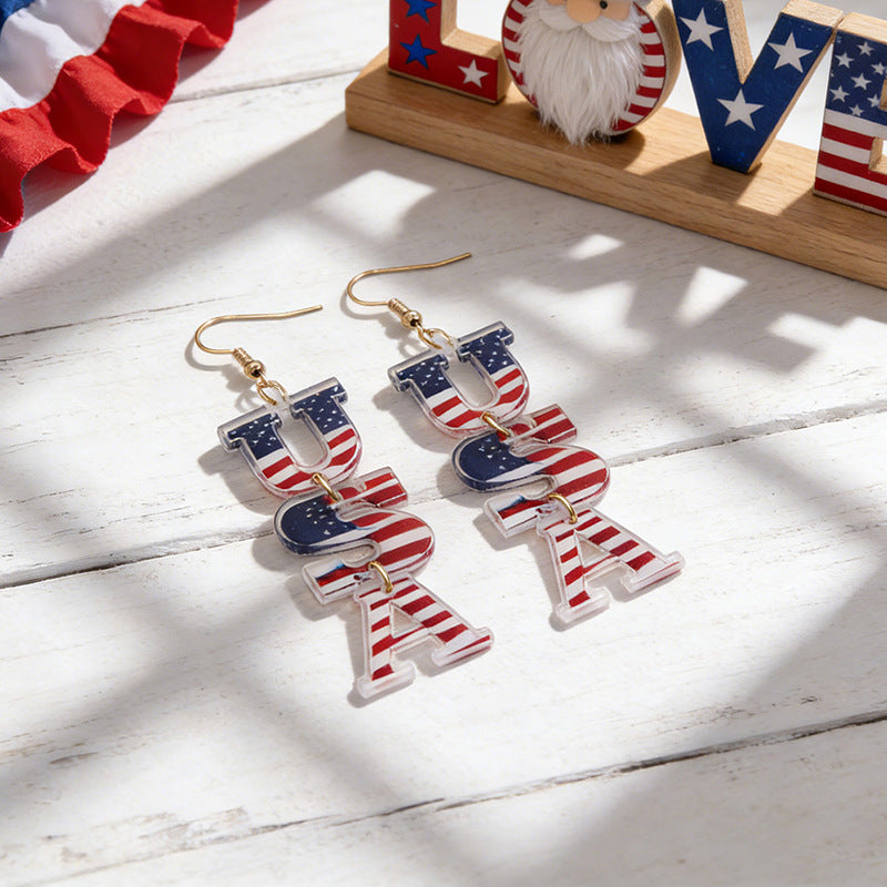Wholesale Independence Day Anniversary Love Star Spangled Banner Acrylic Earrings