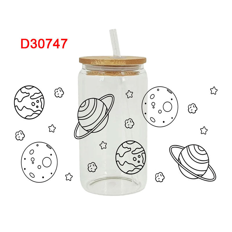 Wholesale Colorful Cartoon Alien Space 16oz Cup UV DTF Wraps