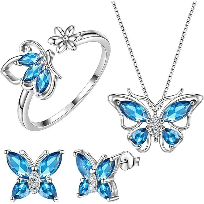 Wholesale Butterfly Rhinestone Crystal Alloy Ring Earrings Necklace